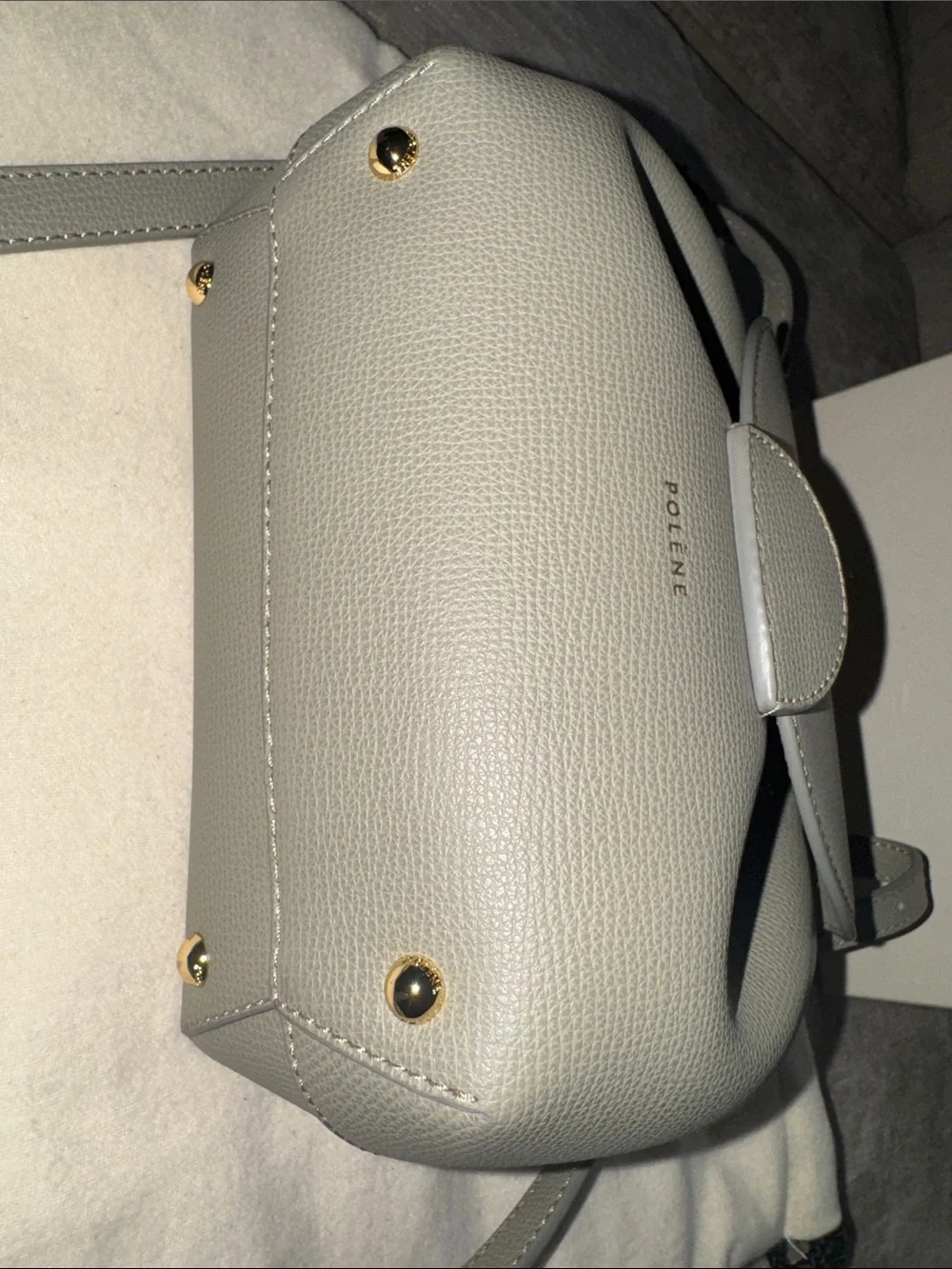 Polène Taupe Leather Mini Satchel with Top Handle
